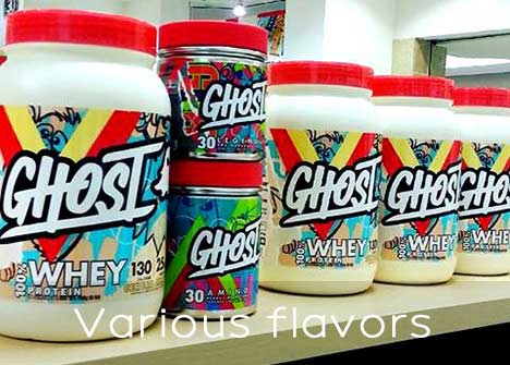 Various flavors of ghost whey protein